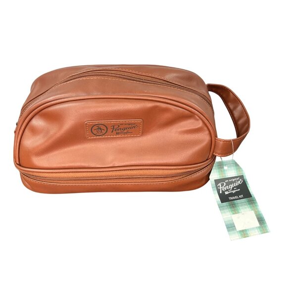 Penguin By Munsingwear Mens Leather Travel Kit Bag W/ Zip Closure & Carry Handle - Picture 1 of 13